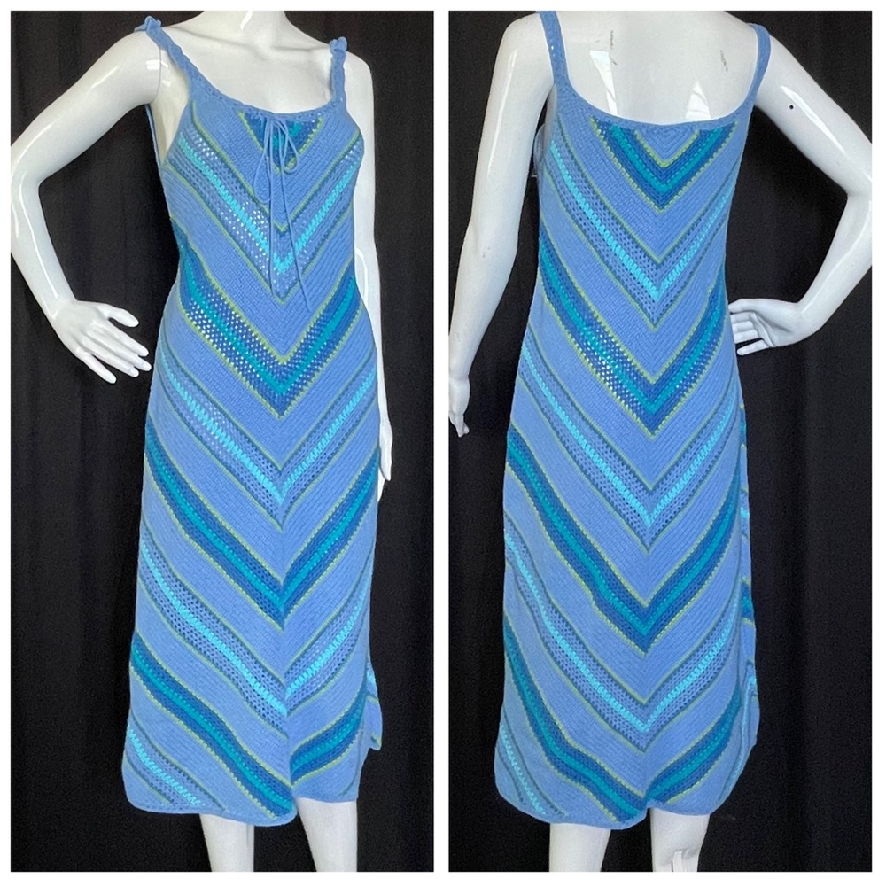 Vintage Ralph Lauren Crotchet Chevron Dress Hand Knitted 100% cotton
